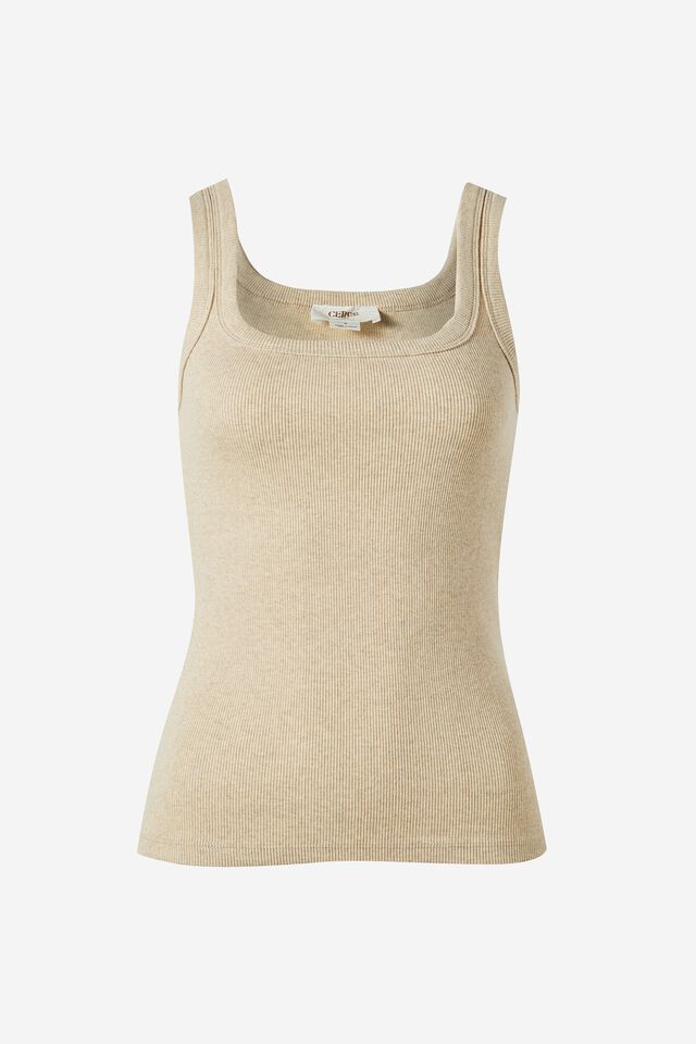Contour Rib Square Neck Tank - Oatmeal