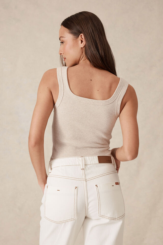 Contour Rib Square Neck Tank - Oatmeal