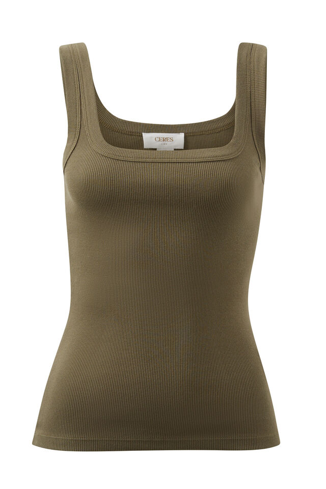 Contour Rib Square Neck Tank - Olive