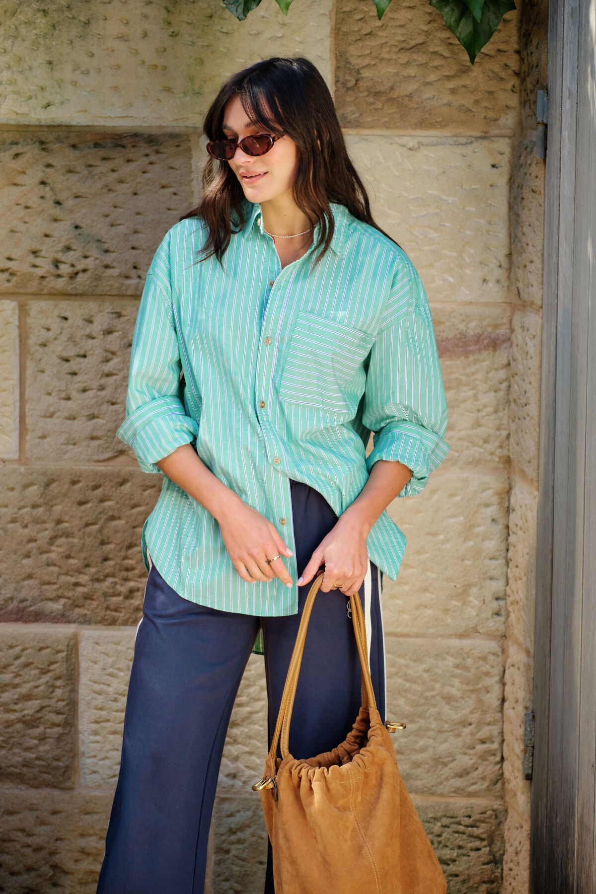 Peta Oversized Shirt - Zesty Green Stripe