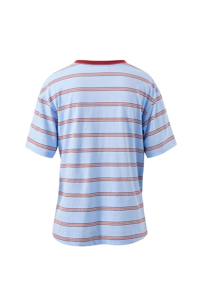 Stevie Slouchy Tee - China Blue Mulberry Stripe