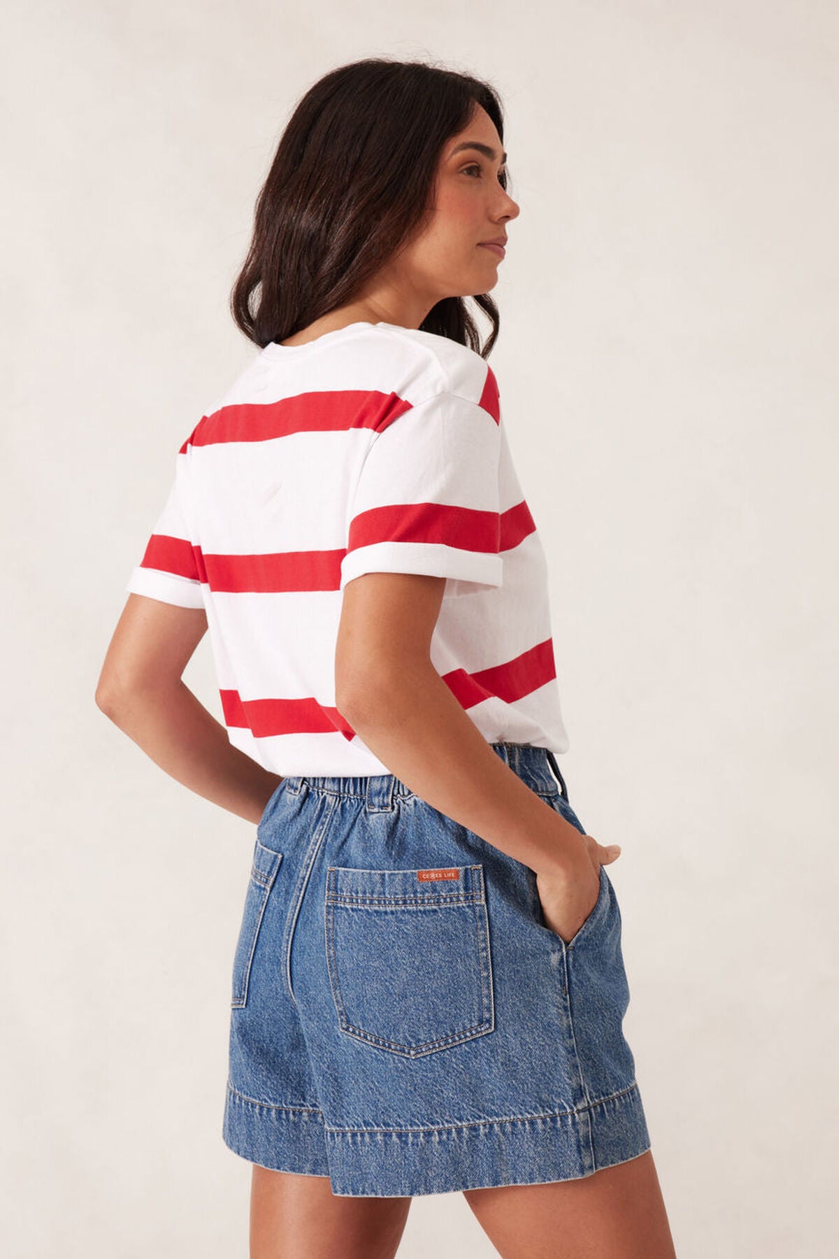 Slouchy Split Hem Tee - Red Stripe