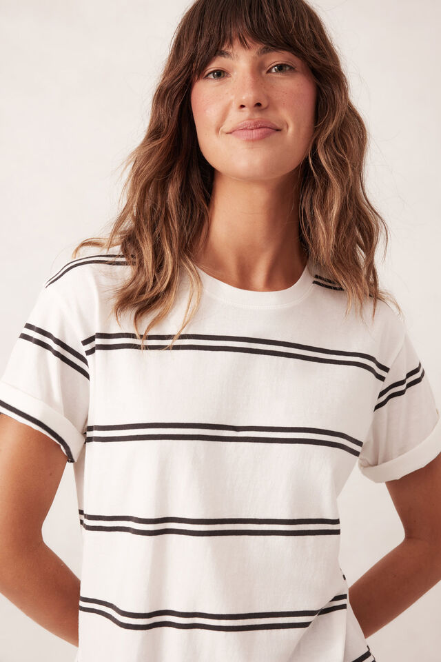 Slouchy Split Hem Tee - Phantom Double Stripe