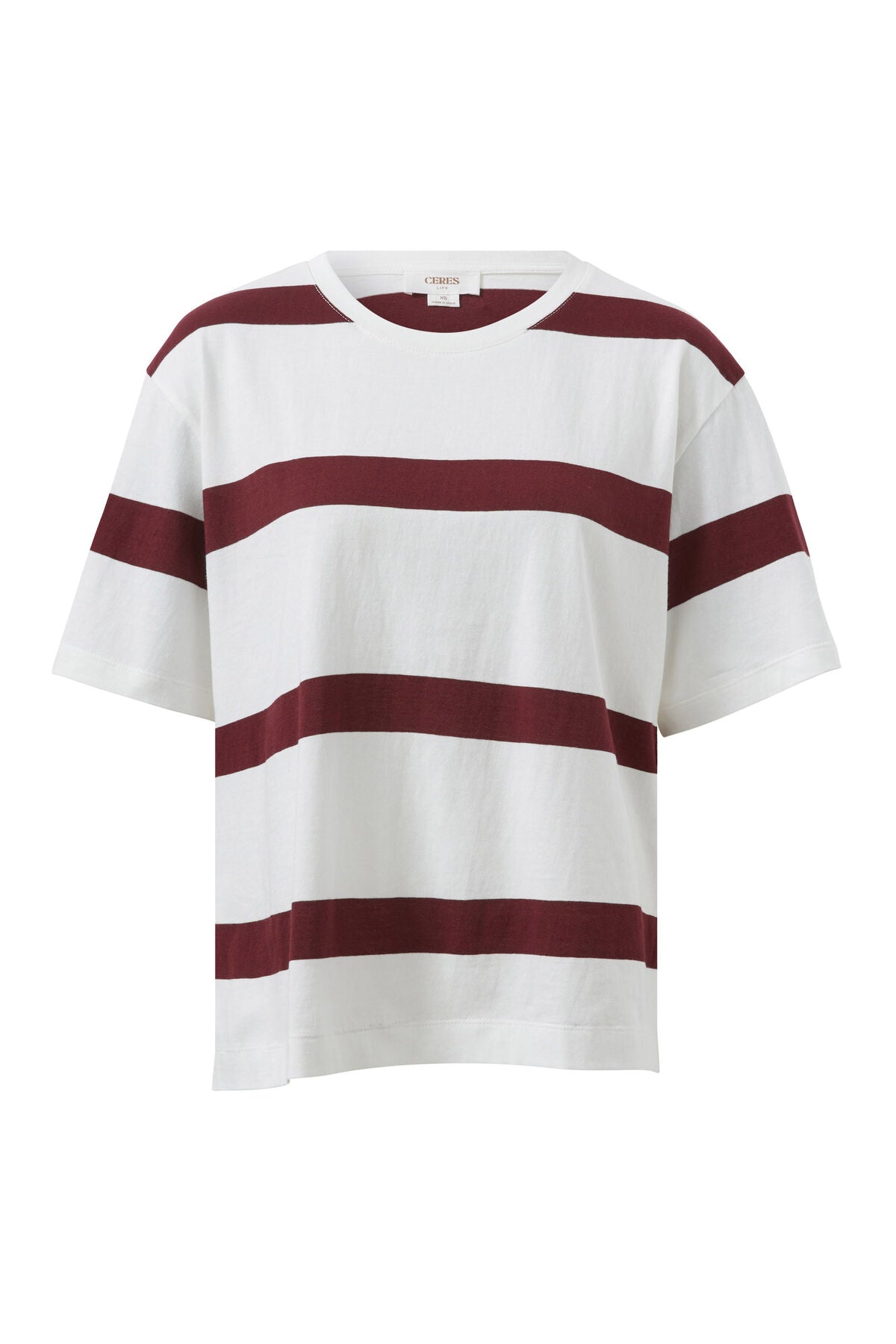 Slouchy Split Hem Tee - Burgundy Stripe