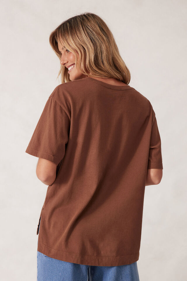 Slouchy Split Hem Tee - Milk Choc Monogram