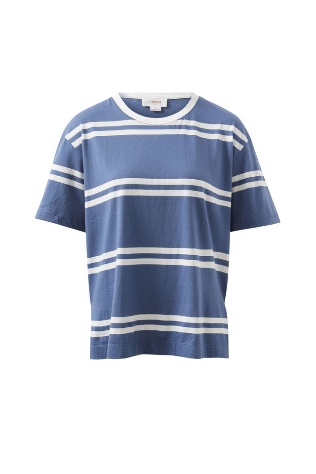 Slouchy Split Hem Tee - Moonlight Vanilla Stripe
