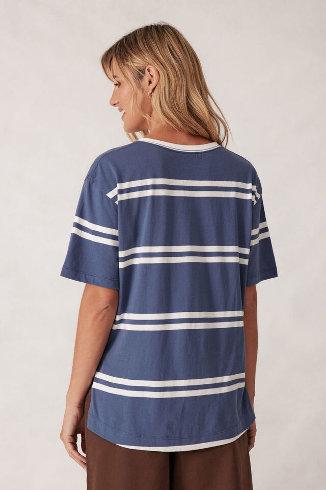 Slouchy Split Hem Tee - Moonlight Vanilla Stripe