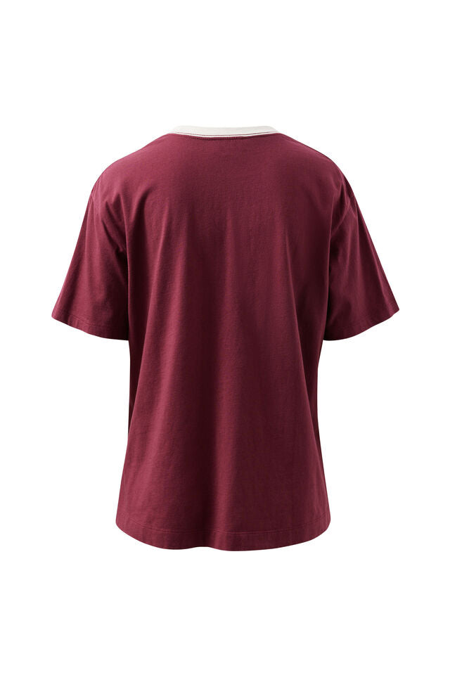 Stevie Slouchy Tee - Washed Burgundy Club Logo