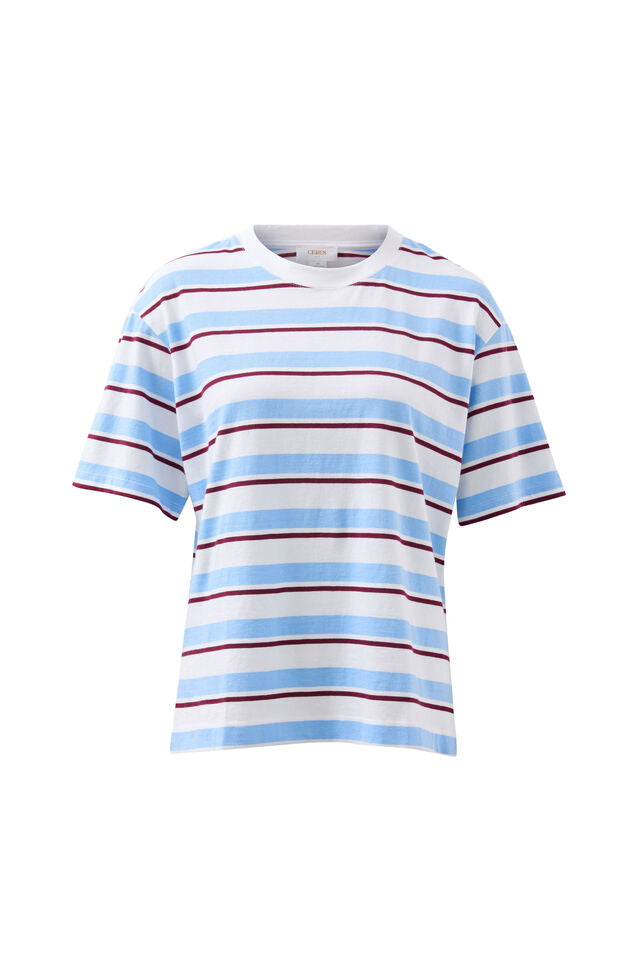 Stevie Slouchy Tee - Pomegranate Retro Stripe
