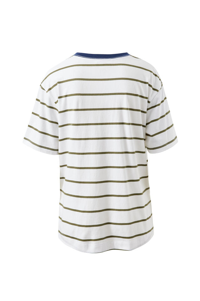 Stevie Slouchy Tee - Washed Olive Stripe
