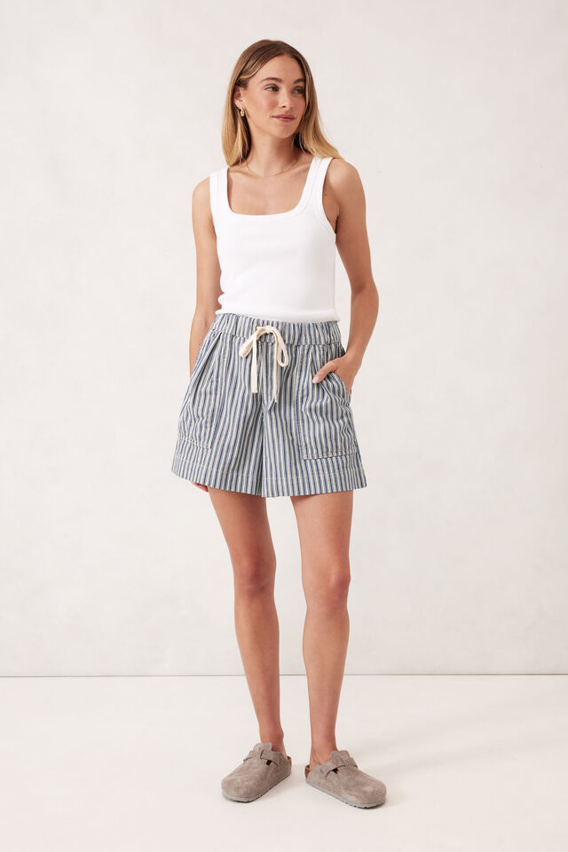Relaxed Everyday Short - Lagoon Blue Stripe