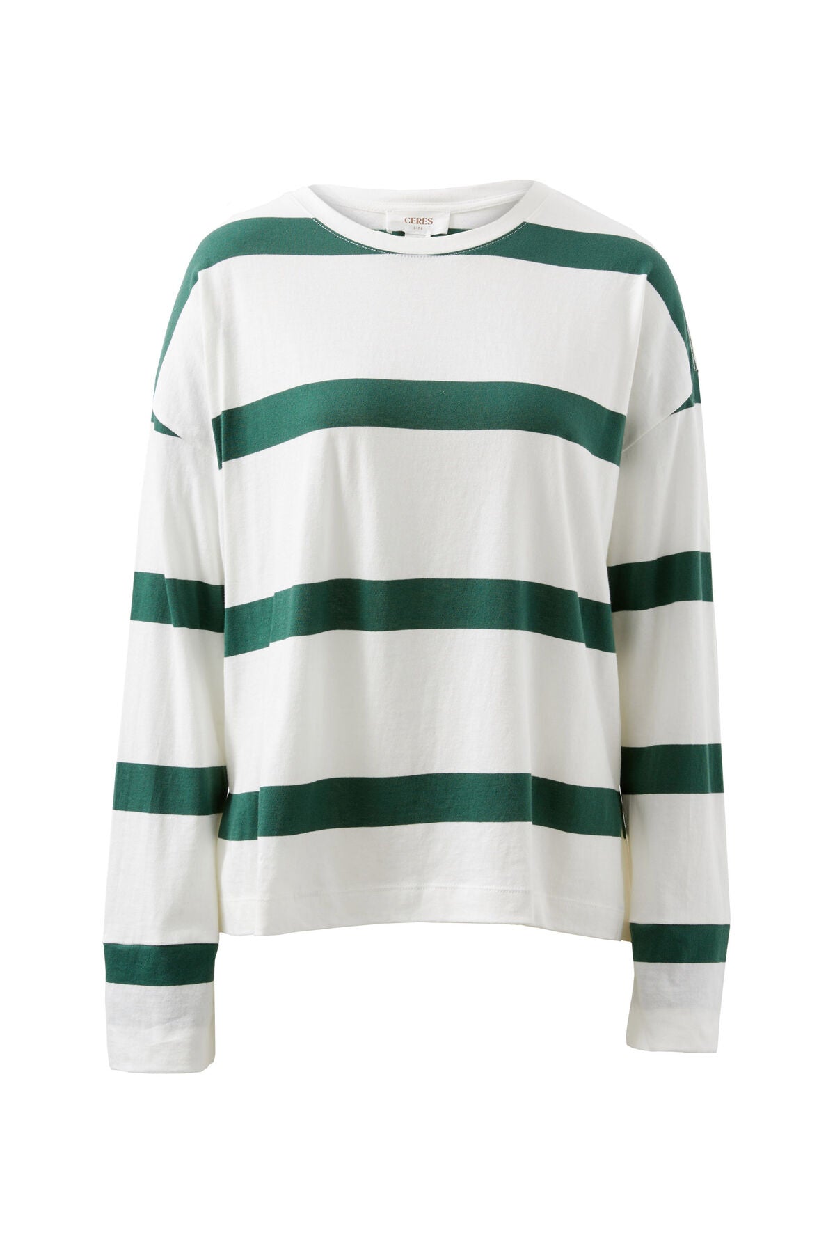 Slouchy longe Sleeve Tee - Pine Green Stripe