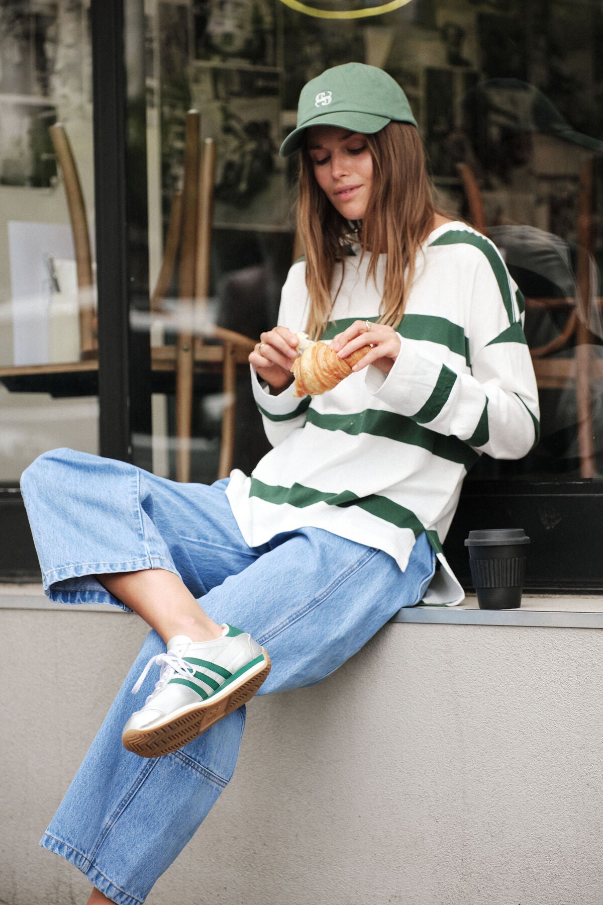 Slouchy longe Sleeve Tee - Pine Green Stripe