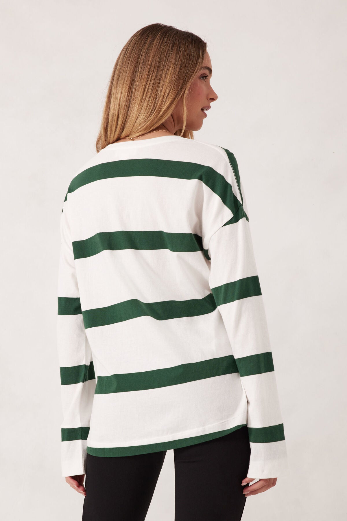 Slouchy longe Sleeve Tee - Pine Green Stripe