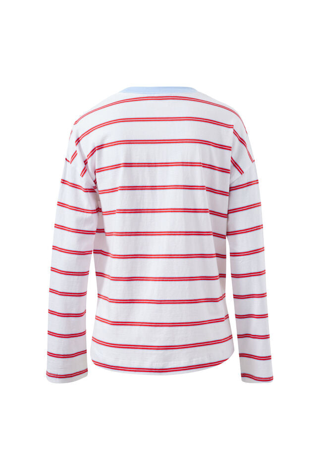 Scout Slouchy Long Sleeve Tee - China Blue Chilli Red Stripe