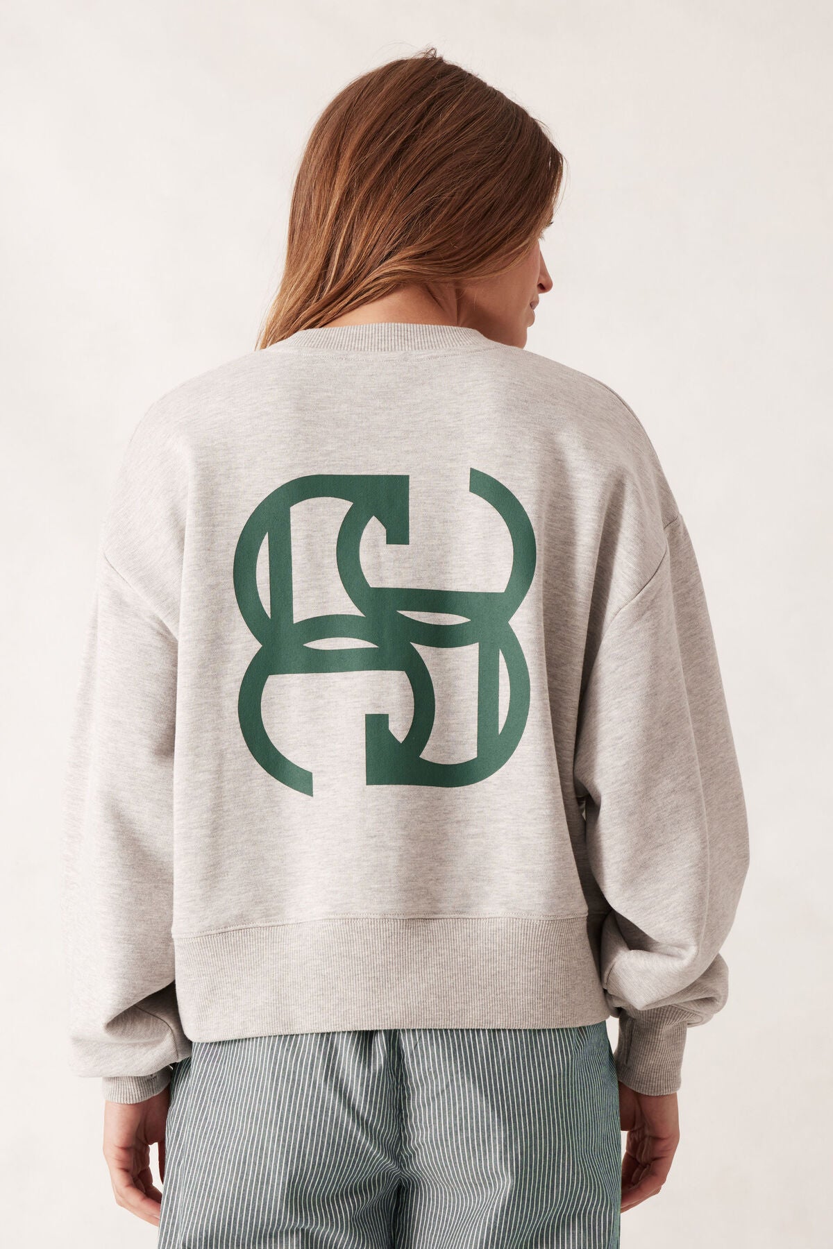 Cropped Slouchy Crew - Grey Marle Pine Green