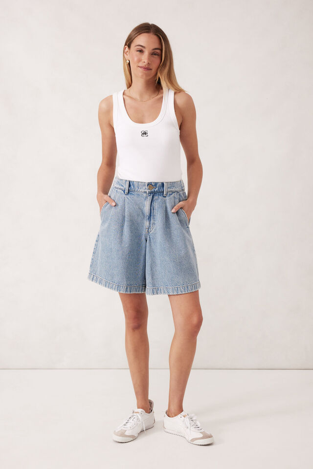 Longline Pleat Denim Shorts