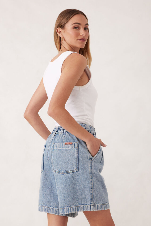 Longline Pleat Denim Shorts