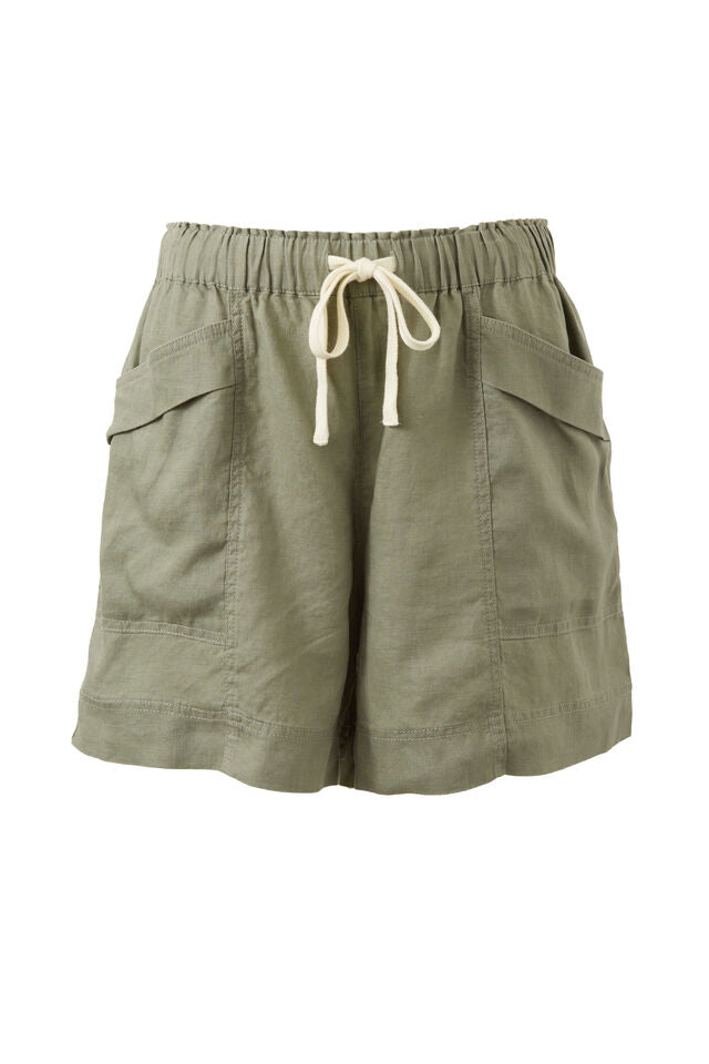 Panelled Pull On Shorts - Khaki