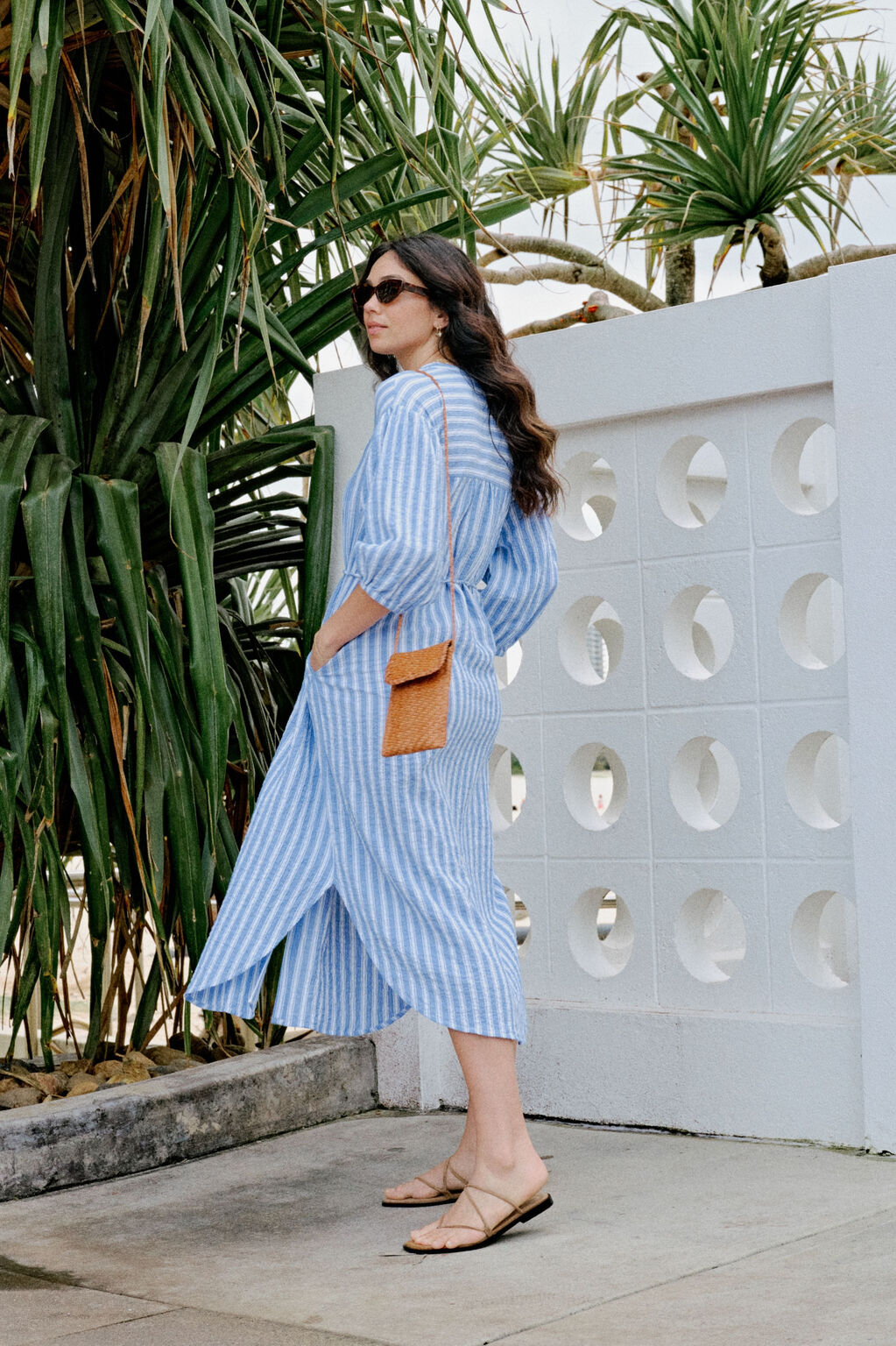 Crinkle Midi Dress - Cobalt Stripe