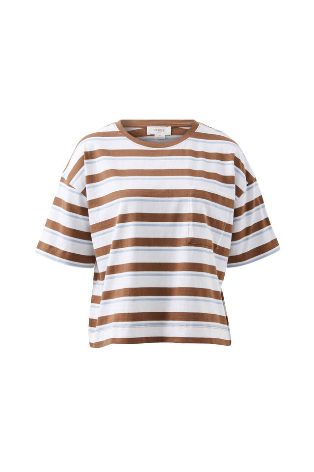 Boxy Pocket Tee - Milk Choc Stripe
