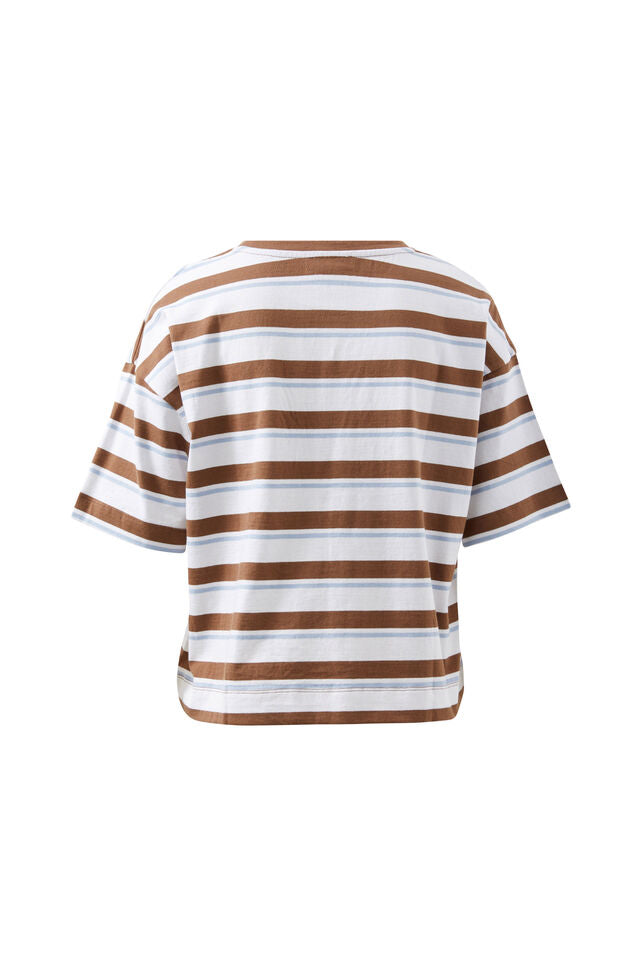 Boxy Pocket Tee - Milk Choc Stripe