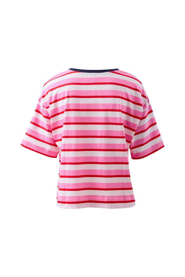 Boa Boxy Pocket Tee - Hibiscus Stripe