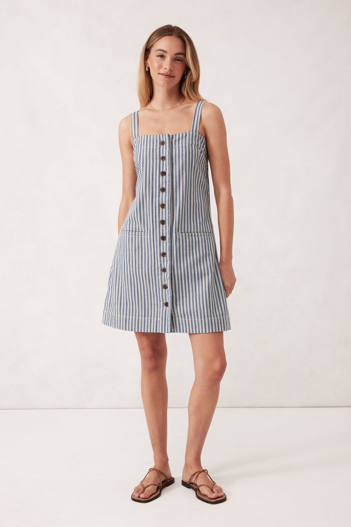 Strappy Button Mini Shift Dress