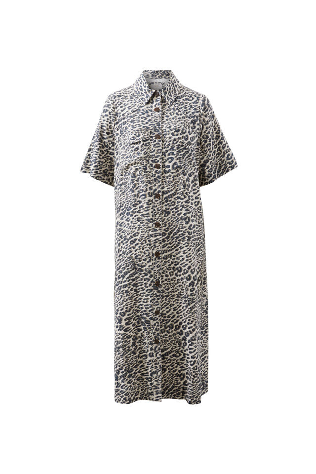 Ava Short Sleeve Midi Dress - Leopard