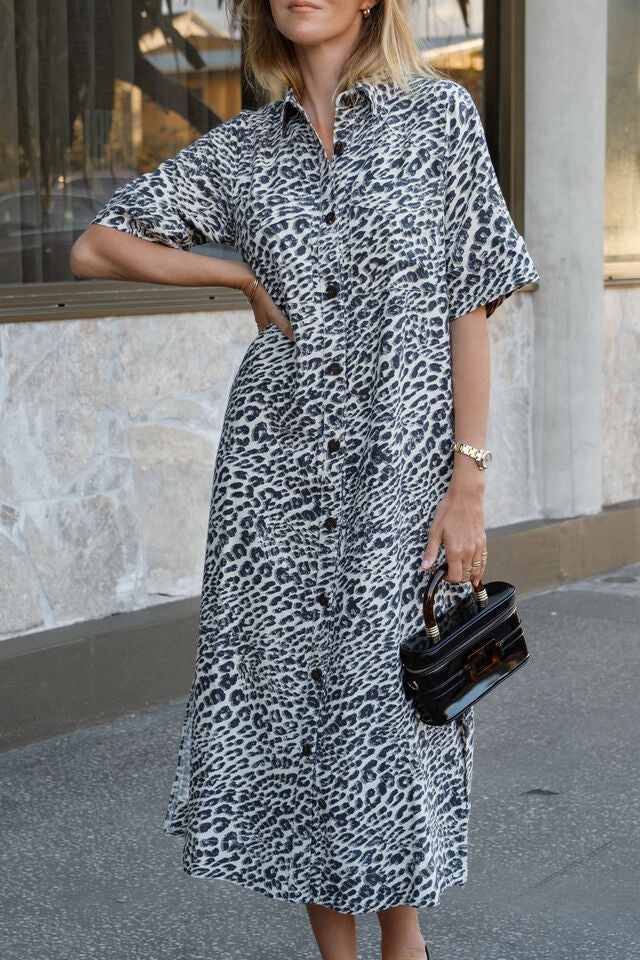 Ava Short Sleeve Midi Dress - Leopard