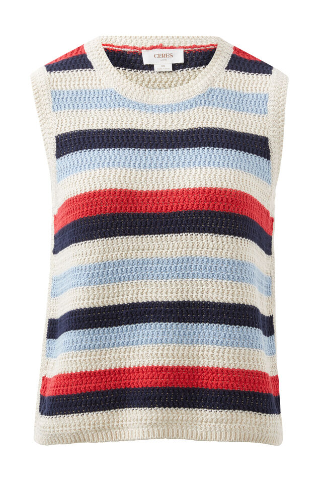 Textured Multi Stripe Knit Tank - Heritage Red Stripe