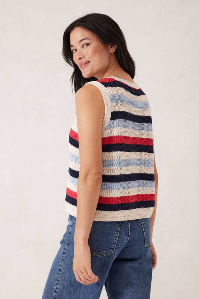 Textured Multi Stripe Knit Tank - Heritage Red Stripe