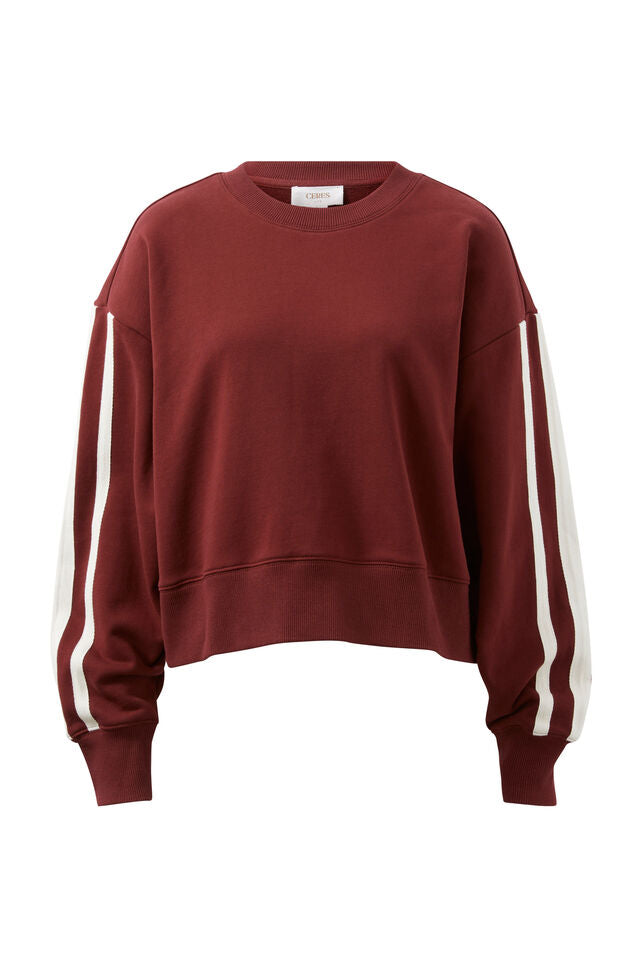 Sporty Slouchy Crew - Burgundy Side Stripe