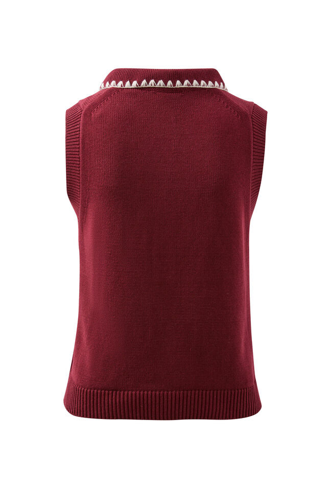 Cora Collared Button Knit - Pomegranate