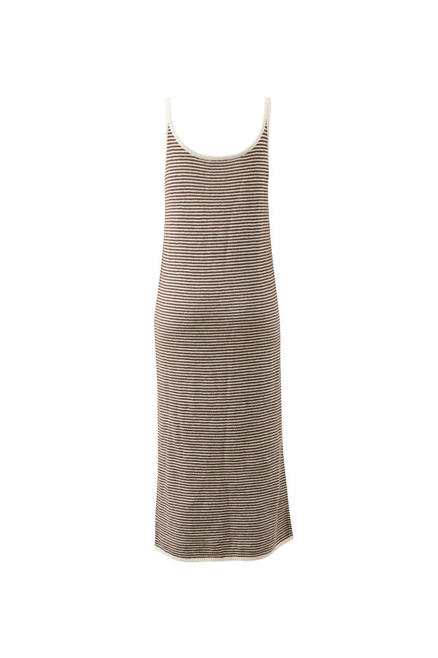 Fia Stripe Midi Dress - Chocoalte