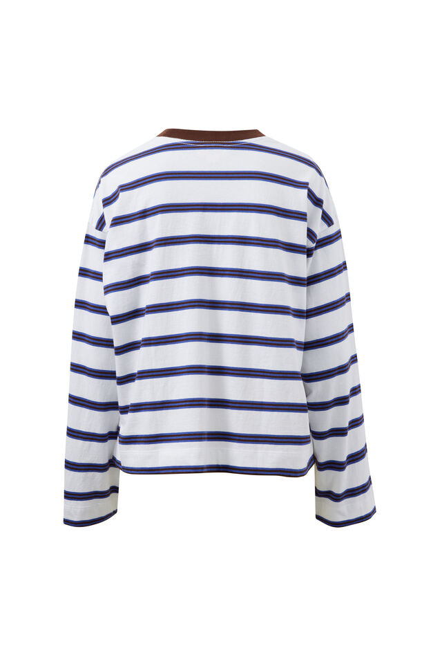 Beau Long Sleeve Slouchy - White Polo Choc Stripe