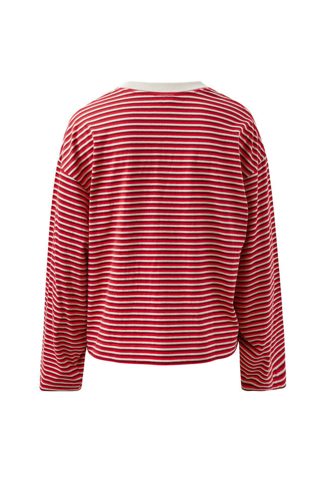 Beau Long Sleeve Slouchy - Mulberry Red Stone Stripe