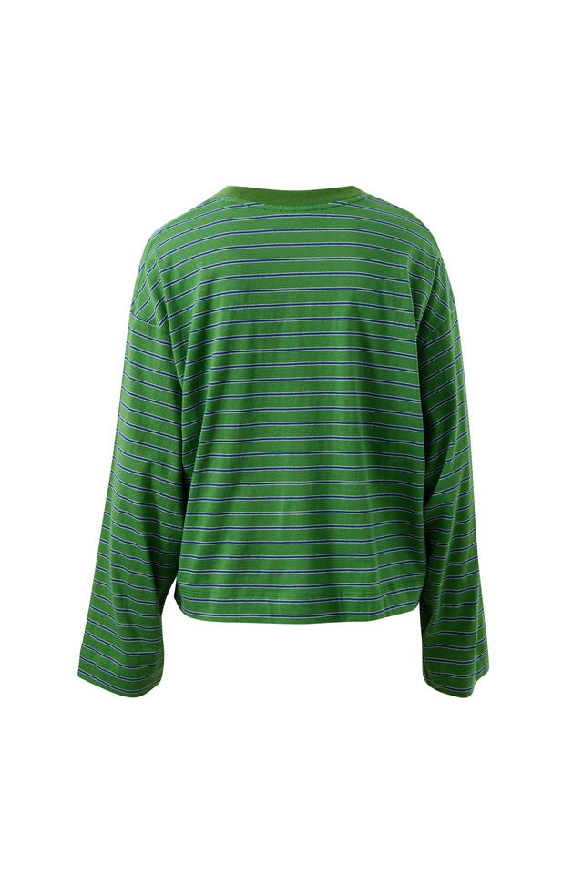 Beau Long Sleeve Slouchy - Basil Prussian Blue Stripe