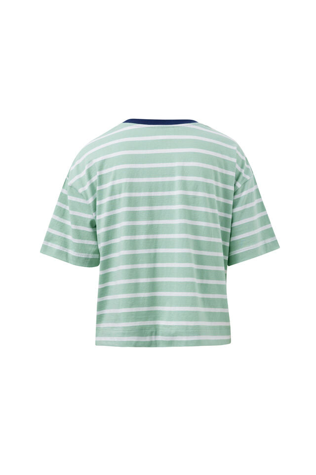 Brea Boxy Tee - Seafoam White Stripe