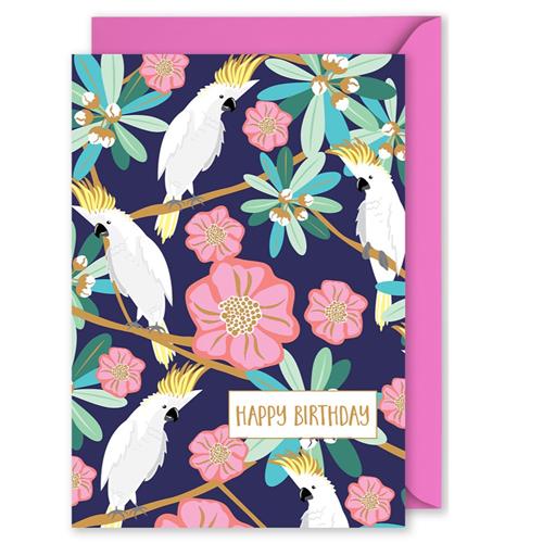“Happy Birthday” Cockatoos Greeting card