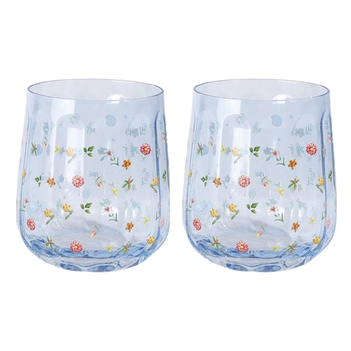 Botanicals Floral Tumbler Glass Blue
