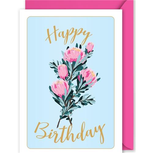 "Happy Birthday" Pink Flowers Gift Card
