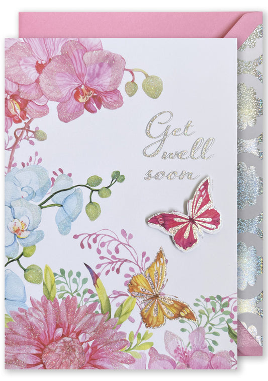 "Get Well Soon" Butterflies & Flowers Gift Card