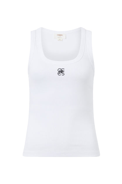 Contour Rib Scoop Tank - White Monogram