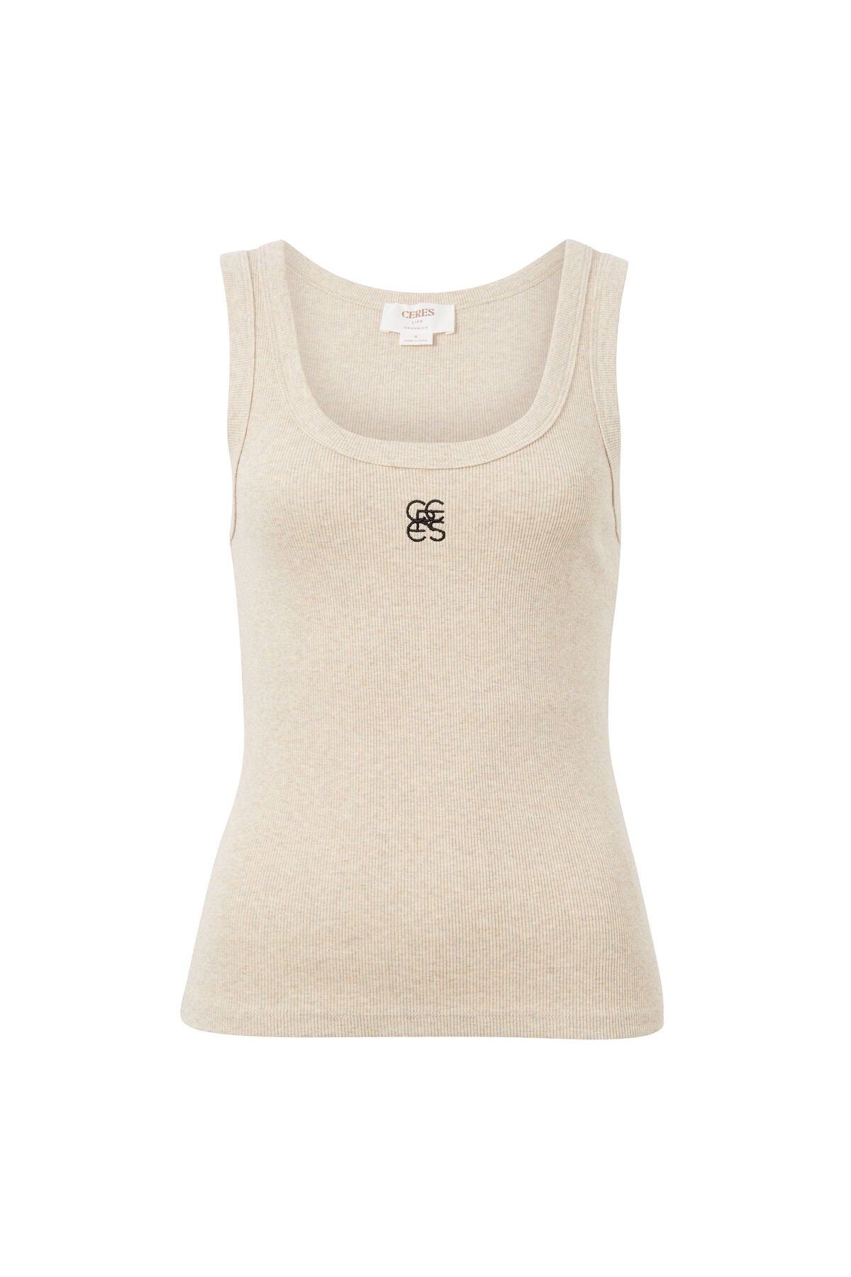 Zoe Contour Rib Scoop Tank - Oatmeal