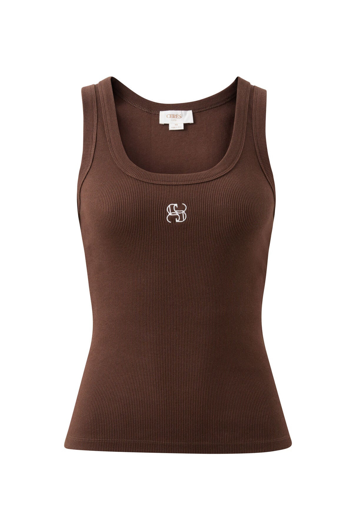 Zoe Contour Rib Scoop Tank - Chocolate