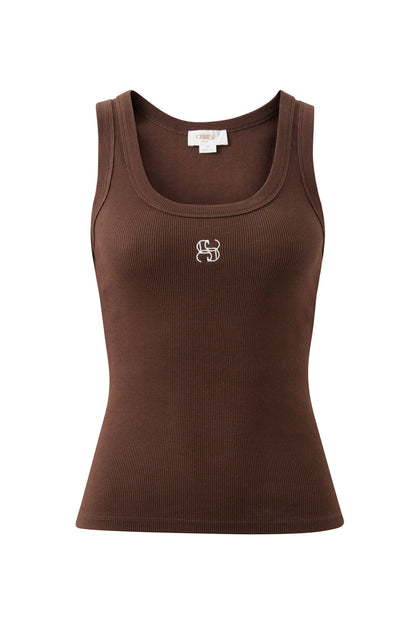 Zoe Contour Rib Scoop Tank - Chocolate