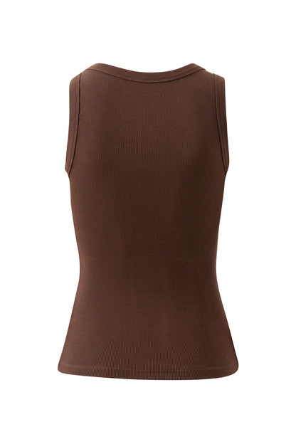 Zoe Contour Rib Scoop Tank - Chocolate
