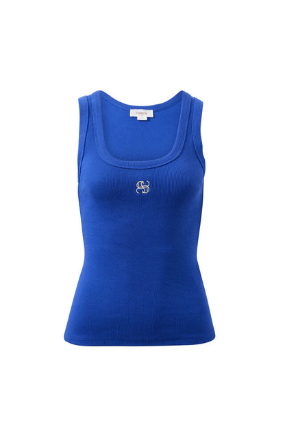 Zoe Contour Rib Scoop Tank - Polo Blue