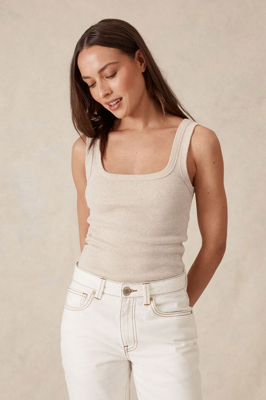 Contour Rib Square Neck Tank - Oatmeal